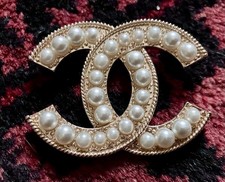 Chanel Double C Pearl Brooch